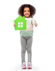 Image showing smiling african girl holding green house icon