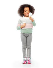 Image showing african american girl with different light bulbs