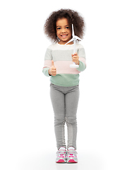 Image showing happy african american girl with toy wind turbine