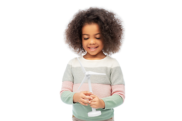 Image showing happy african american girl with toy wind turbine