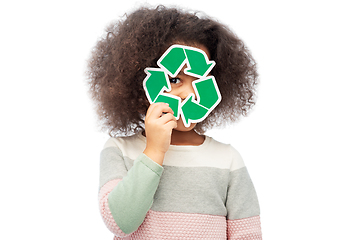 Image showing african american girl holding green recycling sign