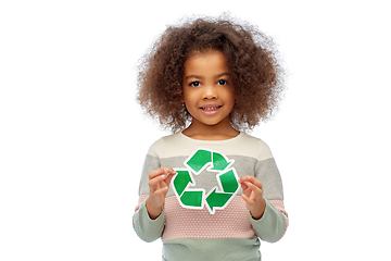 Image showing african american girl holding green recycling sign