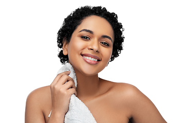 Image showing young african american woman with bath towel