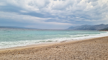 Image showing Beautiful shore of the Adriatic Sea. Bay view with cloudscape