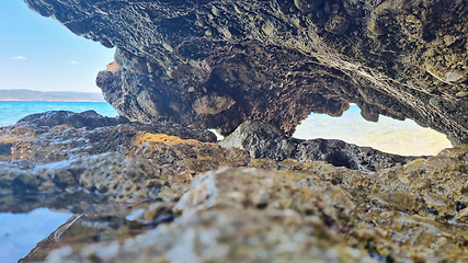 Image showing Macro shot of the sharp coastal rocks in Dalmatia, Croatia, Europe