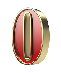 Image showing Number zero with golden frame and red glass