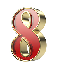 Image showing Number eight with golden frame and red glass