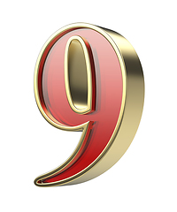 Image showing Number nine with golden frame and red glass