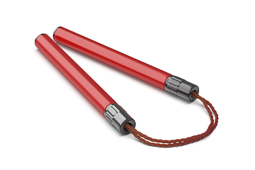 Image showing Red nunchaku with cord