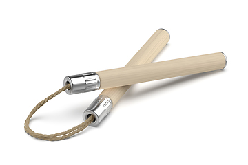 Image showing Wooden nunchaku with cord
