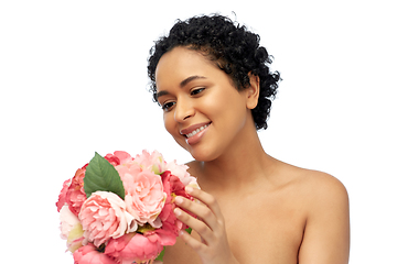 Image showing portrait of african american woman with flowers