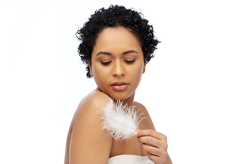 Image showing happy african american woman with feather