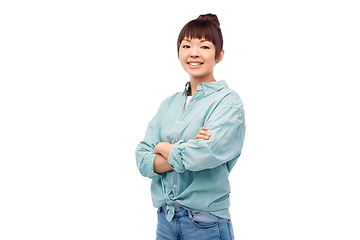 Image showing happy asian woman over white background