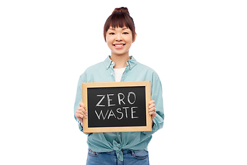 Image showing asian woman holds chalkboard with zero waste words