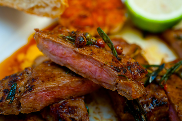 Image showing roasted grilled ribeye beef steak butcher selection