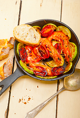 Image showing roasted shrimps with zucchini and tomatoes