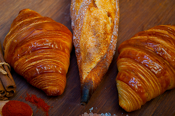 Image showing French fresh croissants and artisan baguette tradition