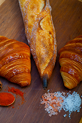 Image showing French fresh croissants and artisan baguette tradition