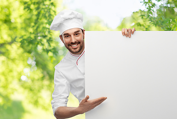 Image showing happy smiling male chef with big white board
