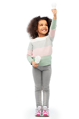 Image showing african american girl with different light bulbs