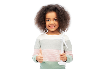 Image showing happy african american girl with toy wind turbine