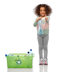 Image showing happy african american girl sorting plastic waste