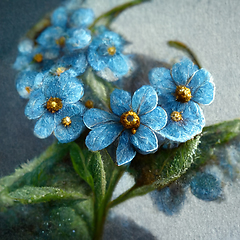 Image showing Bunch of small blue forget me not flowers with leaves.