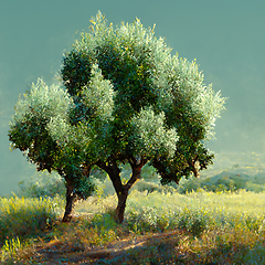 Image showing Olive plantation with old olive trees in Italy.