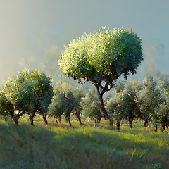 Image showing Olive plantation with old olive trees in Italy.
