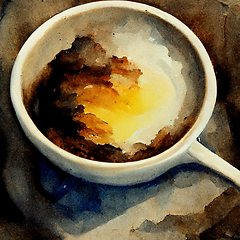 Image showing Watercolor drawing ceramic cup of hot coffee with milk or cappuc