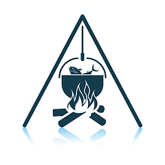 Image showing Icon of fire and fishing pot