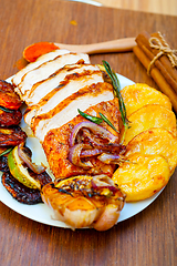 Image showing roasted grilled BBQ chicken breast with herbs and spices