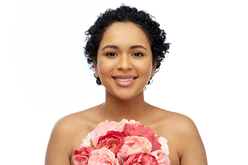 Image showing portrait of african american woman with flowers