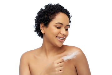 Image showing happy african american woman with feather