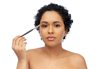 Image showing african american woman with make up brush