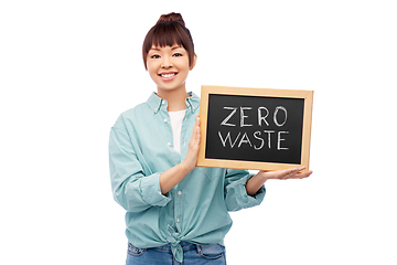 Image showing asian woman holds chalkboard with zero waste words