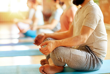 Image showing group of people making yoga exercises at studio