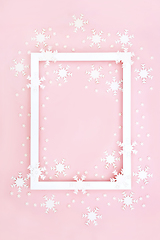 Image showing Christmas Winter New Year Pink Background Snowflake Border  