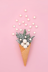 Image showing Christmas Surreal Ice Cream Cone with Baubles