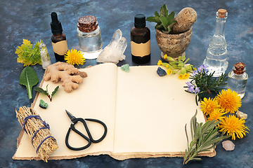 Image showing Preparing Natural Herbal Remedies with Recipe Book