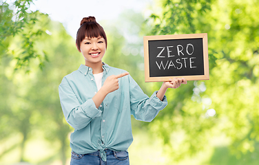 Image showing asian woman holds chalkboard with zero waste words