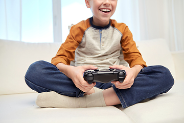 Image showing happy boy with gamepad playing video game at home