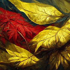 Image showing Autumn pattern with colorful red and yellow leaves.