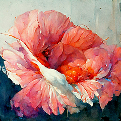 Image showing Watercolor red poppy flower closeup. 