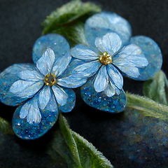 Image showing Bunch of small blue forget me not flowers with leaves.