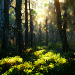 Image showing Beautiful sunny morning in magic forest.