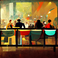 Image showing People meeting in cafe, drinking beer in pub, sitting at table o