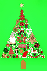 Image showing Christmas Tree Shape Concept with Old Fashioned Decorations