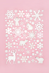 Image showing Christmas Reindeer Polar Bear Snowflake North Pole Background