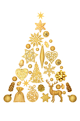 Image showing Christmas Tree Shape Concept with Gold Decorations 